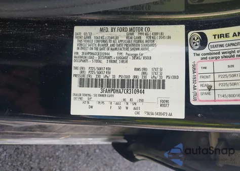2012 Ford Fusion Se z USA, uszkodzony, nr VIN 3FAHP0HA7CR310944